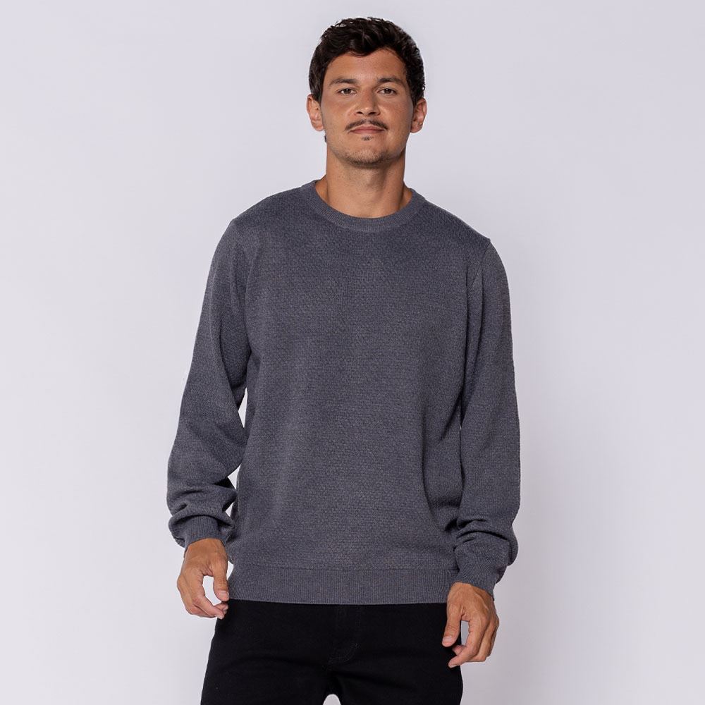 Suéter Masculino Em Tricot Com Textura Marc Alain Mescla Escuro
