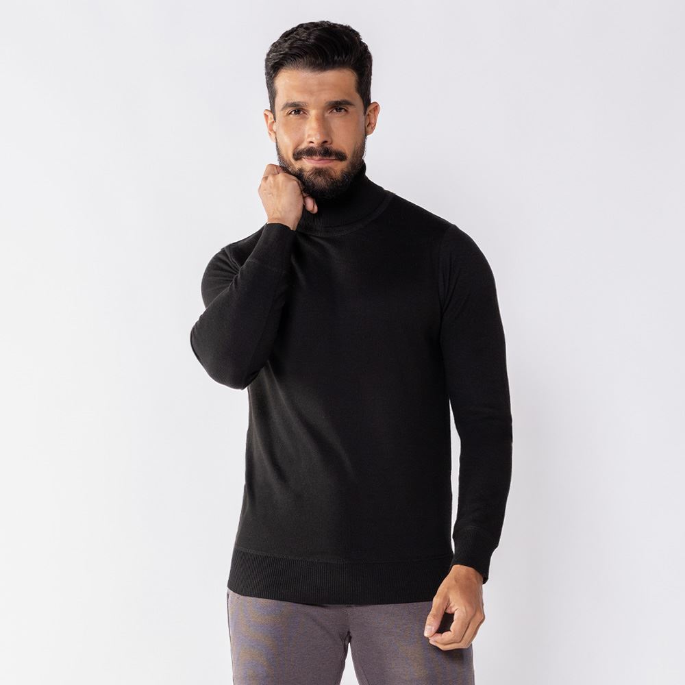 Suéter Masculino Gola Alta Em Tricot Thing Preto