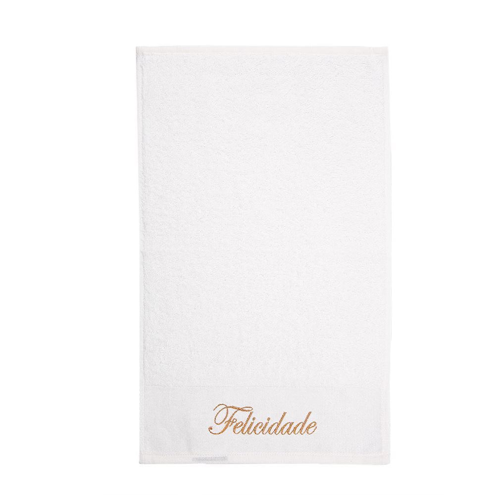 Toalha Lavabo Bordada Desejos - Off White Felicidade