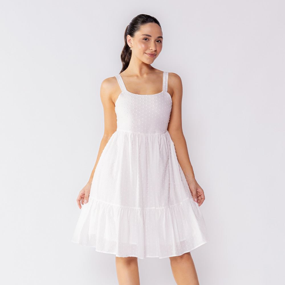 Vestido Feminino Curto Maquinetado Boby Blues Off White